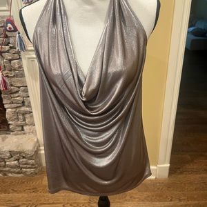Express shimmer bronze cowl neck halter top L sexy